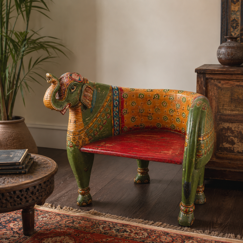 Carved Wooden Elephant Chair 