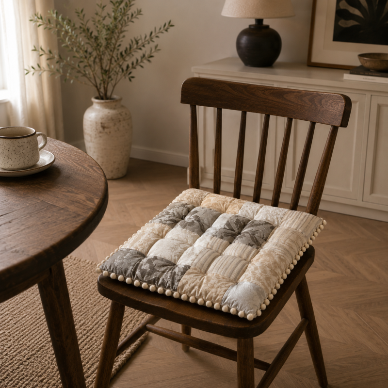  Velvet patch cushion Grey (Pompom)