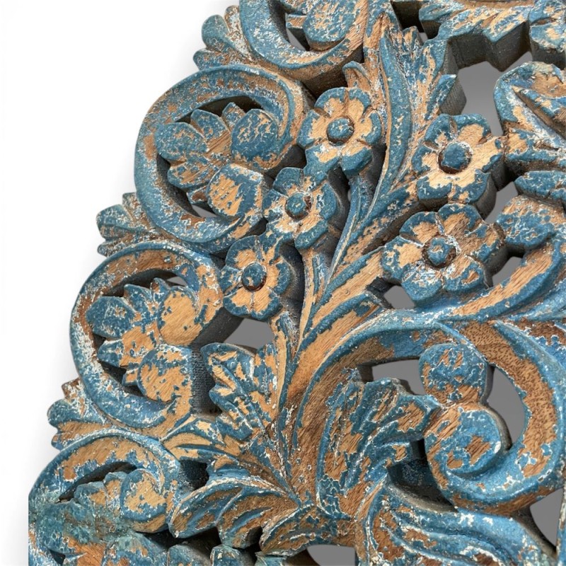 Carved Blue Patina Wooden Mirror