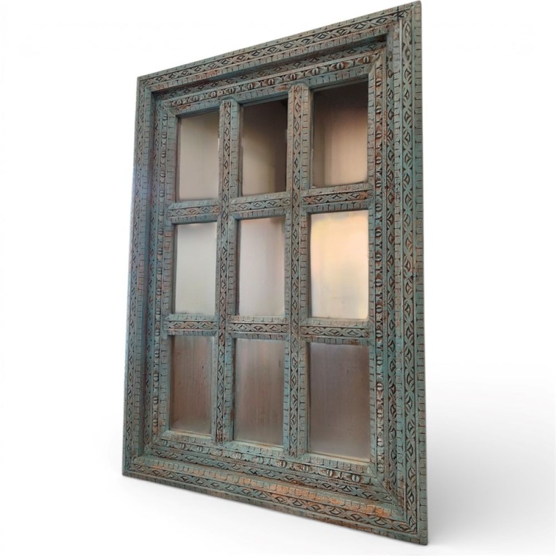 Carved Blue Wooden Mirror