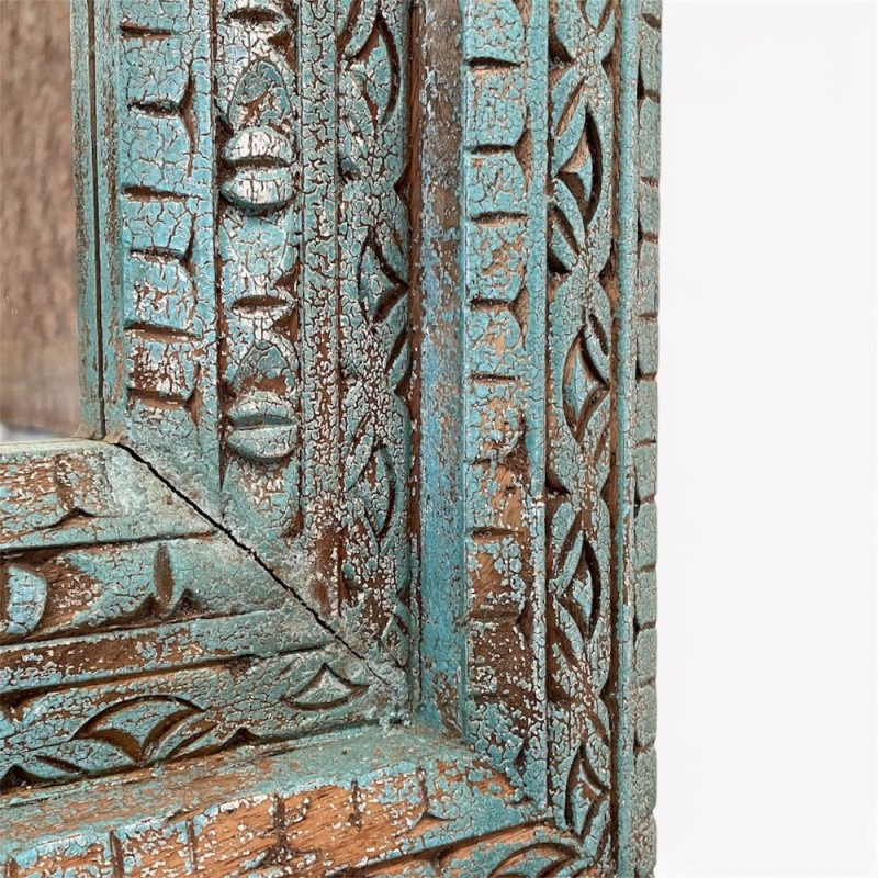 Carved Blue Wooden Mirror