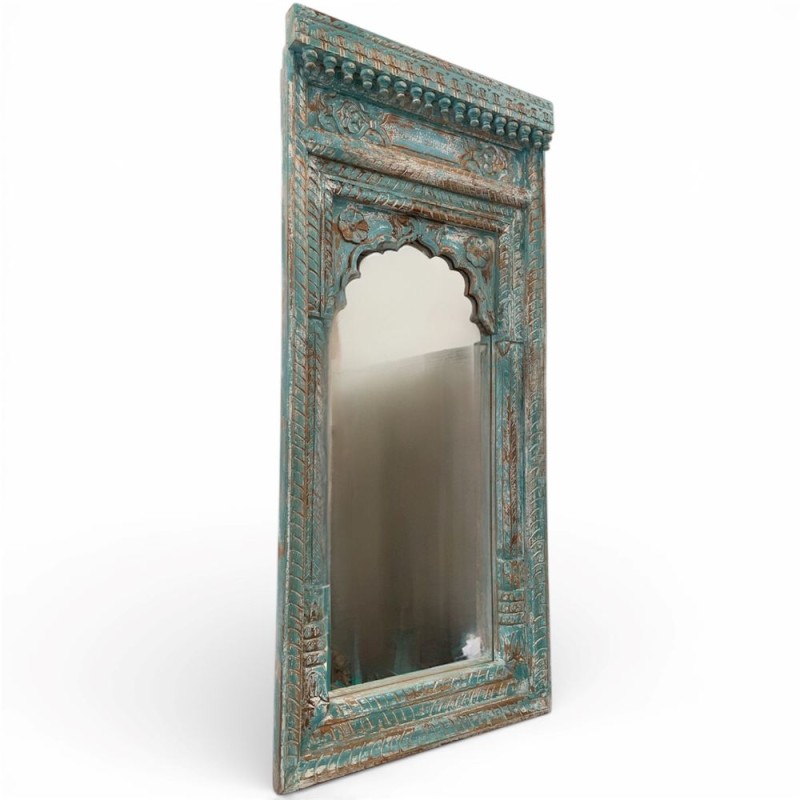 Carved Blue Wooden Mirror