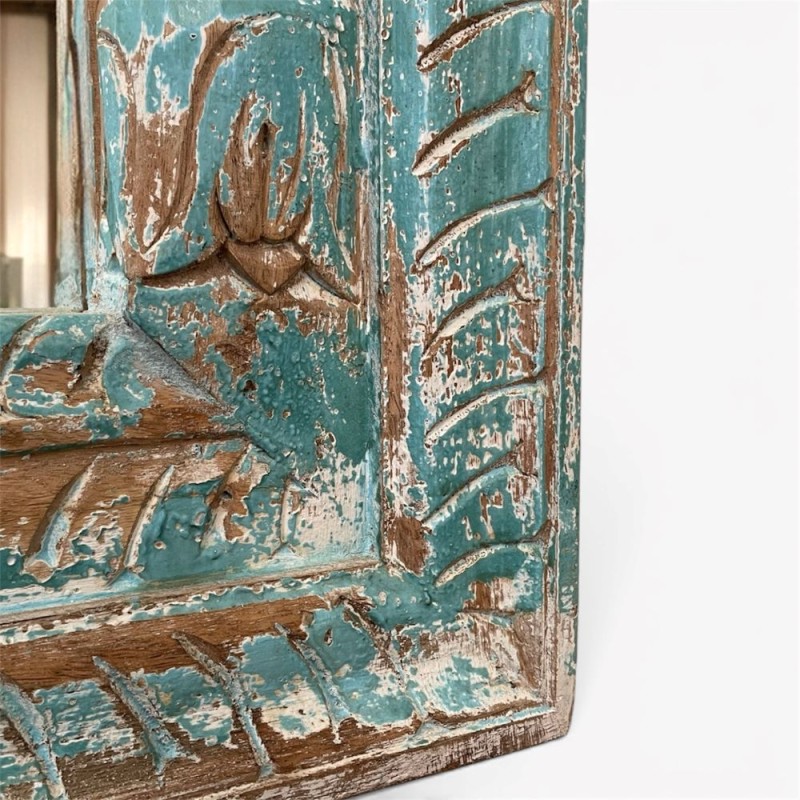 Carved Blue Wooden Mirror
