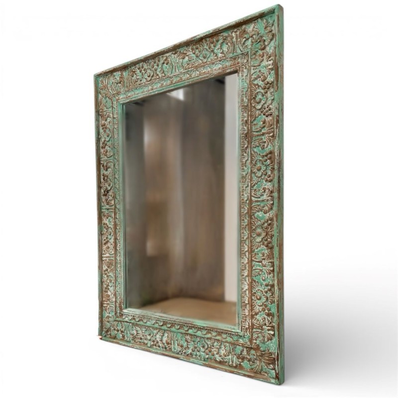 Hand-Carved Indian Wooden Mirror