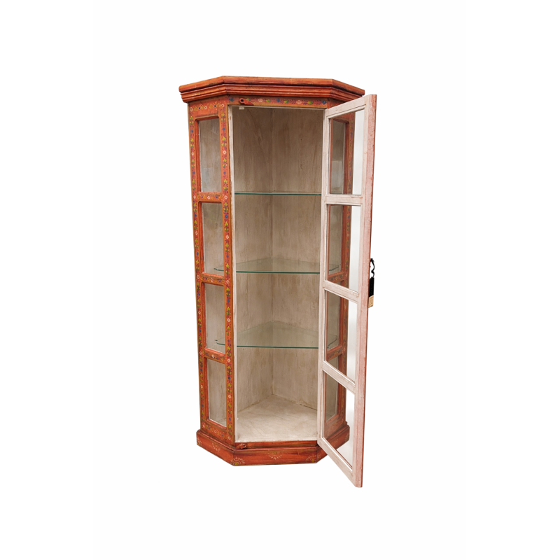 Painted Indian Corner Display Cabinet