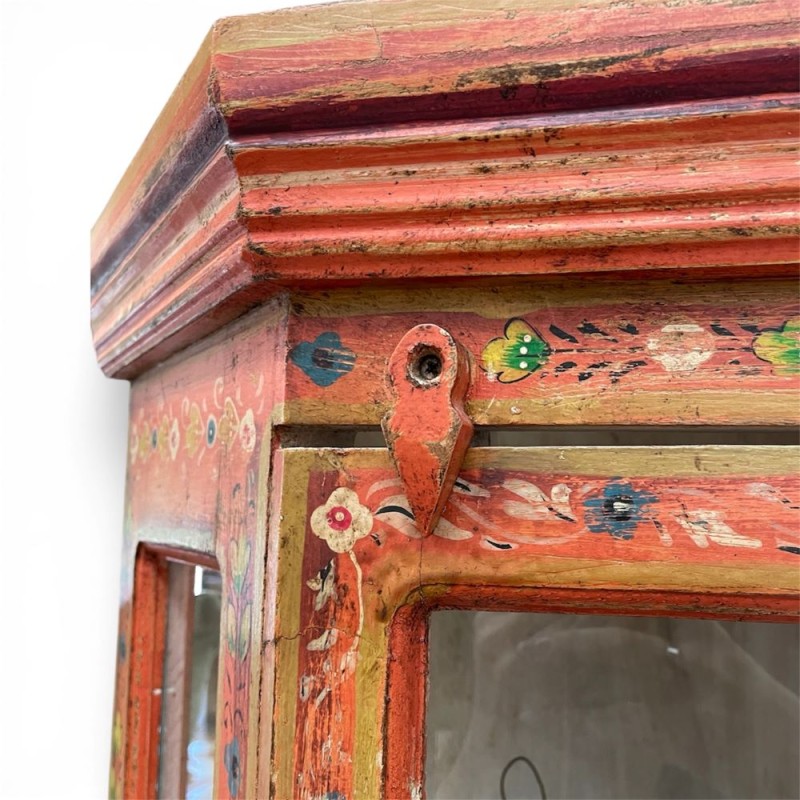 Painted Indian Corner Display Cabinet