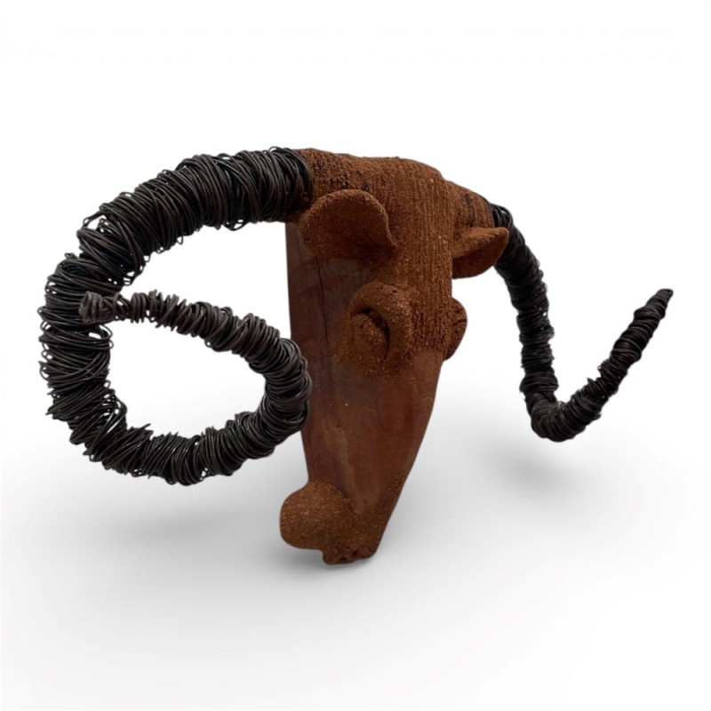  Handmade Wooden & Metal Bull Head Sculpture