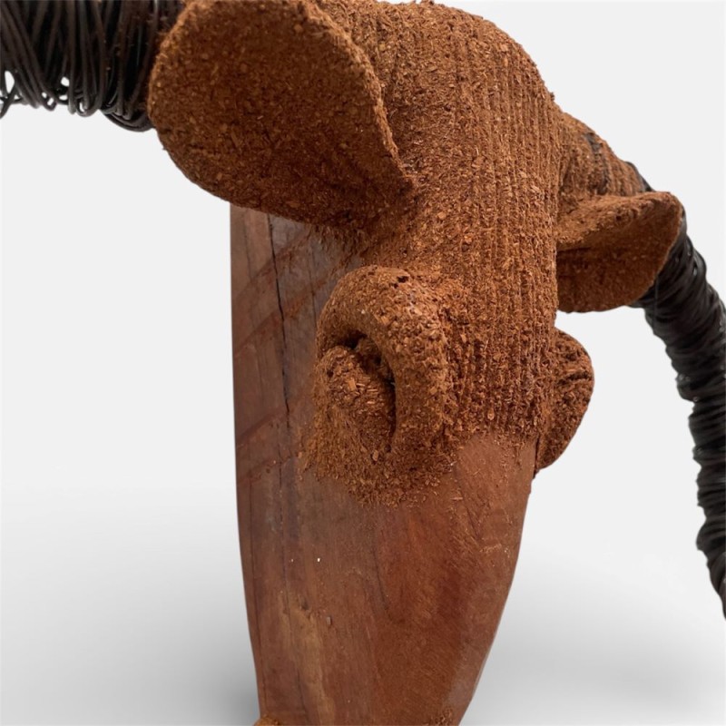  Handmade Wooden & Metal Bull Head Sculpture