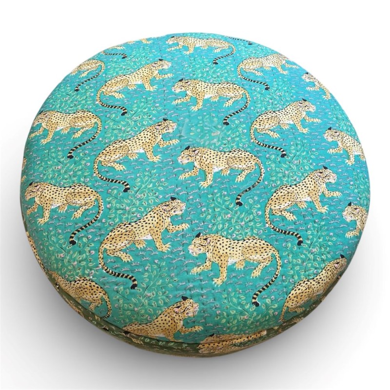  Leopard Print Round Ottoman