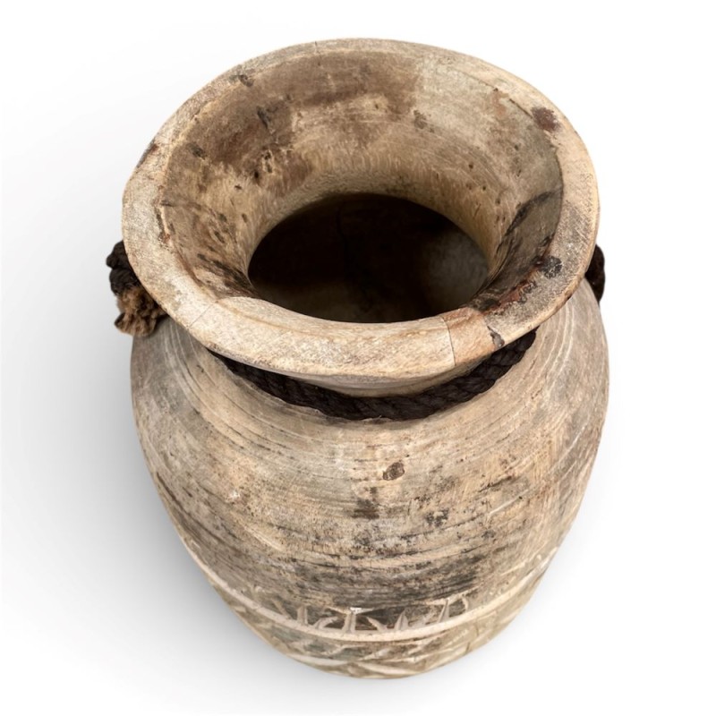 Antique Hand-Carved Wooden Pot