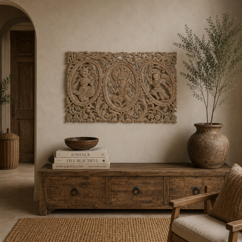  Hand-Carved Wooden Mythological Wall Panel