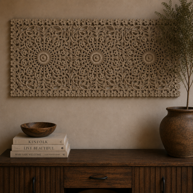 Hand-Carved Floral Wall Panel