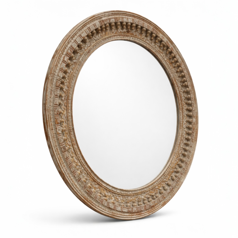 Round Carved Indian Mirror