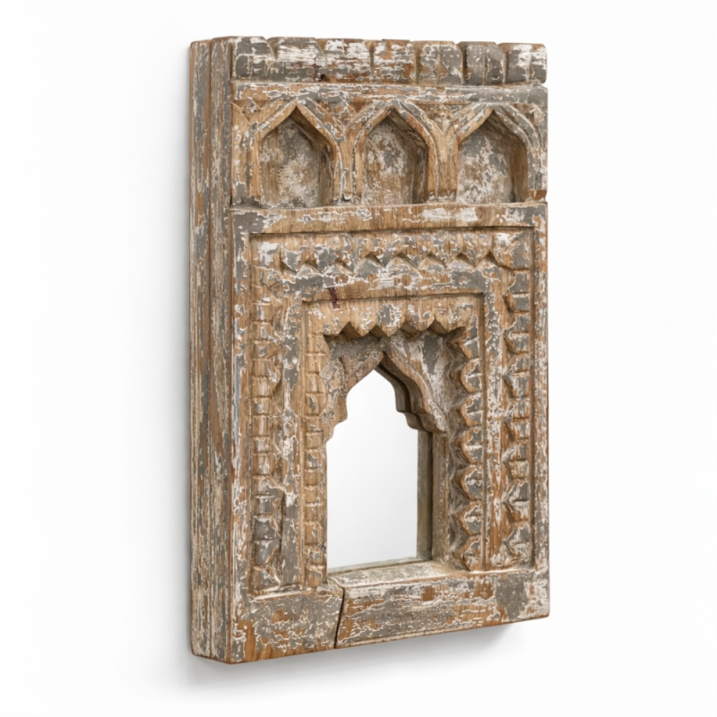 Distressed Arch Carved Mirror