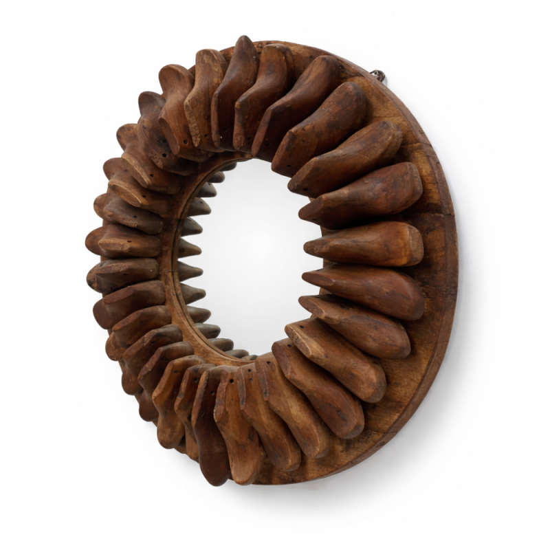 Rustic Round Wooden Mirror