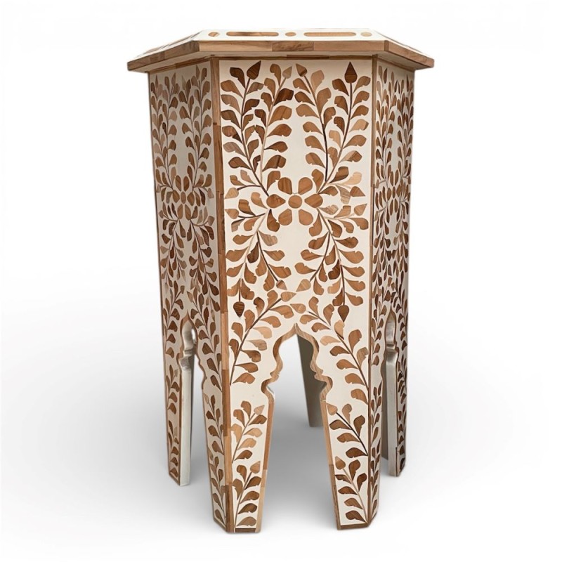Floral Wood Inlay Stool