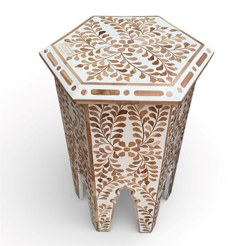 Floral Wood Inlay Stool