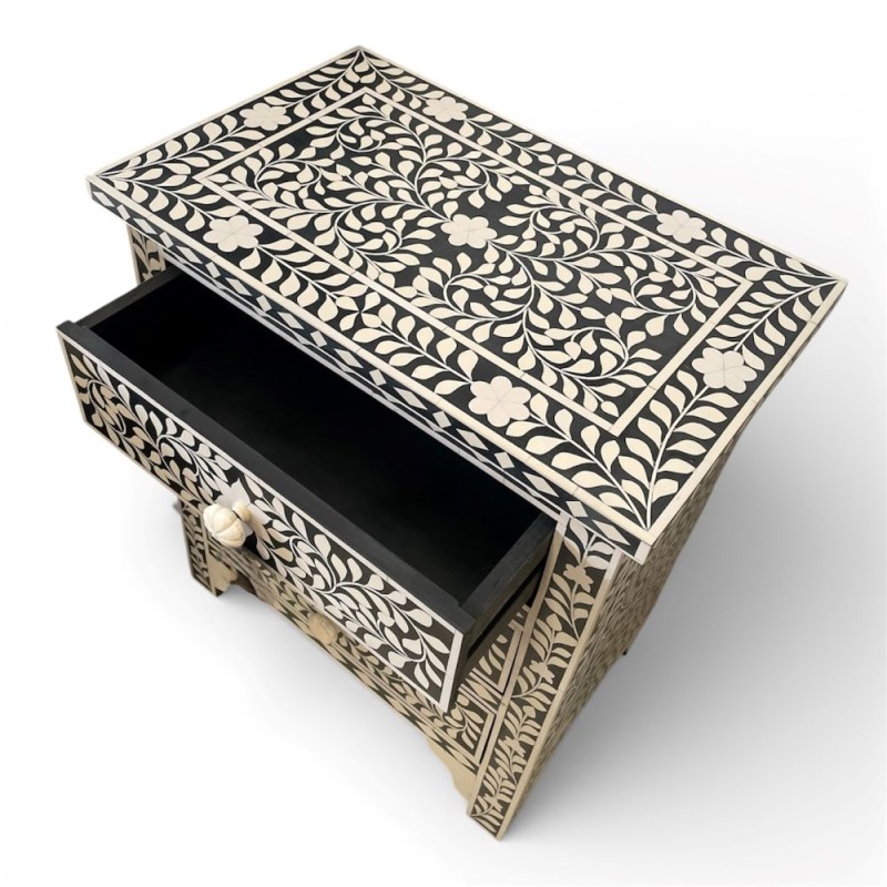 Black Floral Bone Inlay Chest