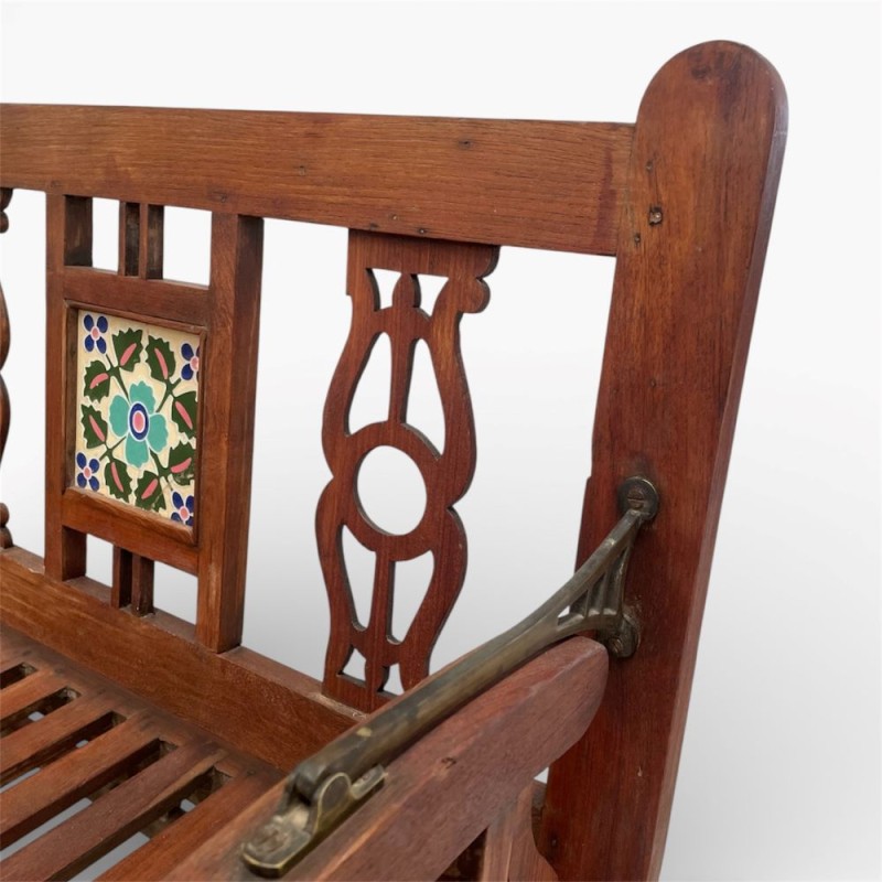 Indonesian Teak Bench with Decorative Tiles
