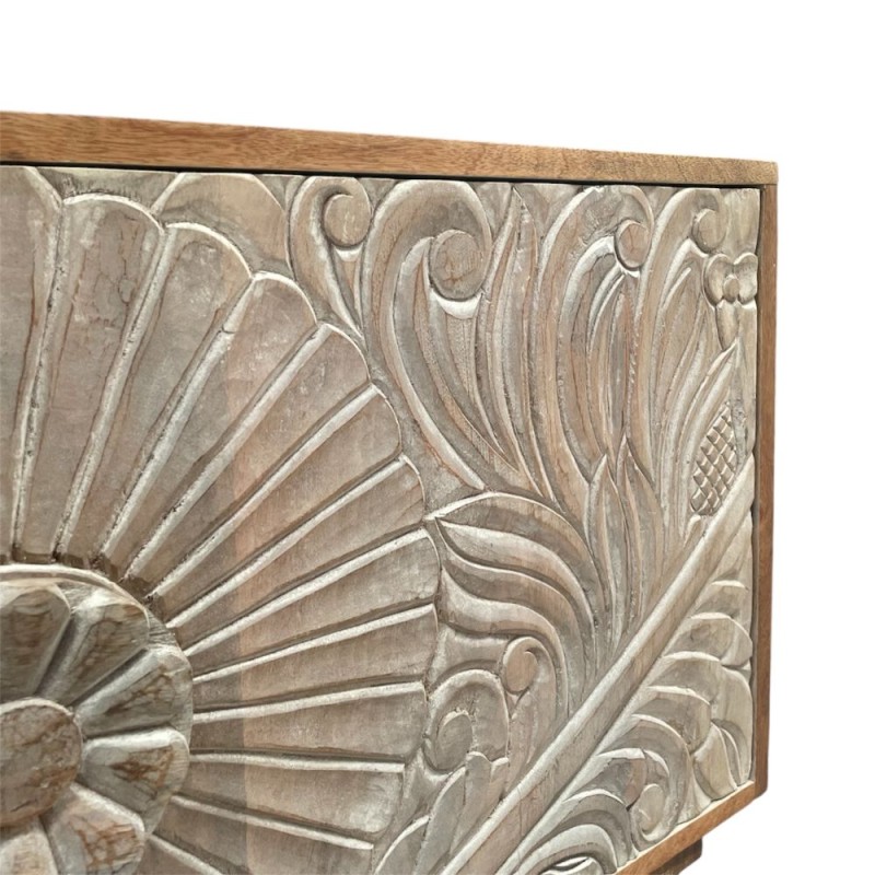 Hand-Carved Wooden TV Console