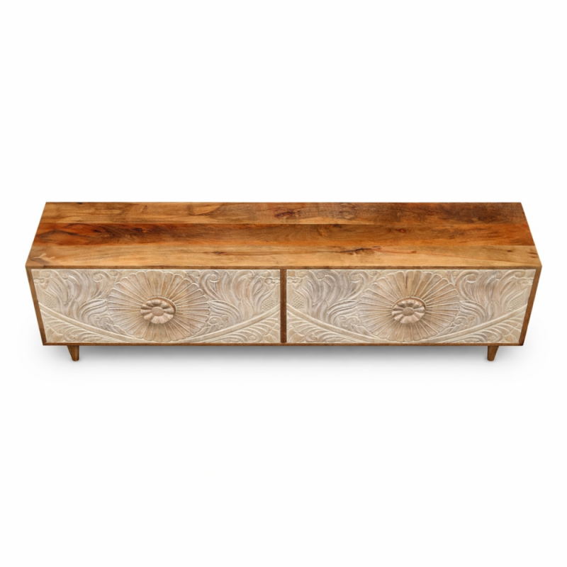 Hand-Carved Wooden TV Console