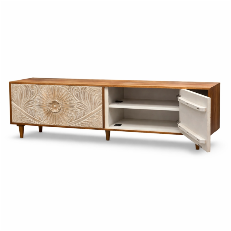 Hand-Carved Wooden TV Console