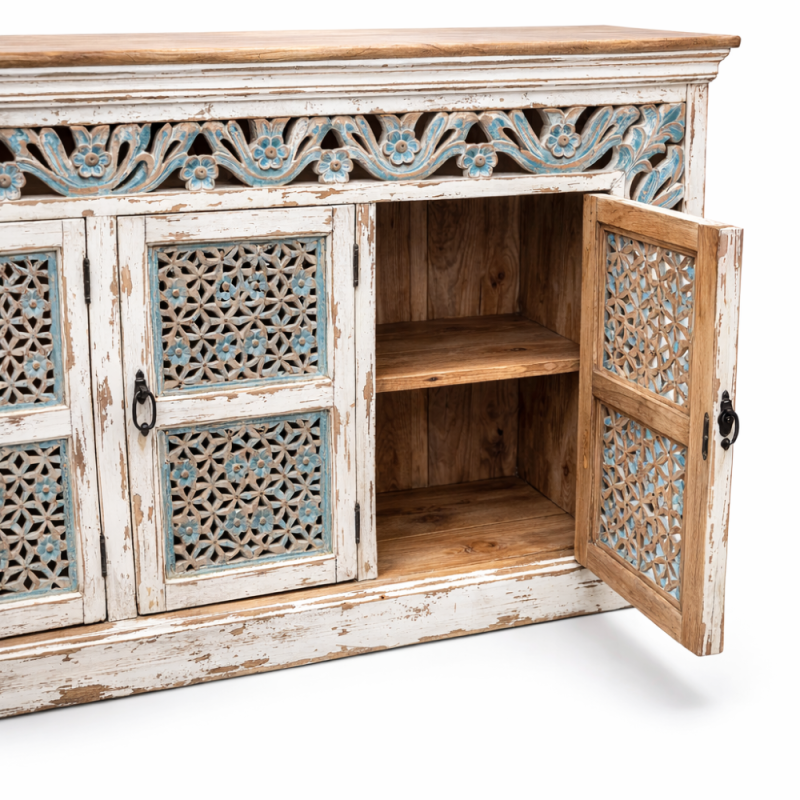Vintage Blue Carved Sideboard