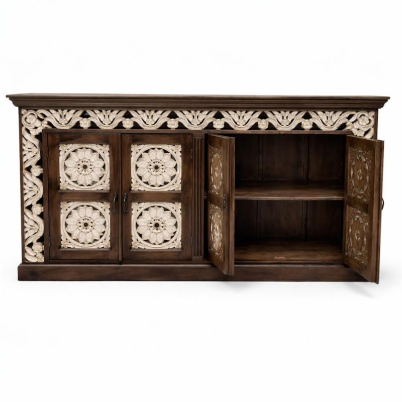 Dark Wood Carved Floral Sideboard