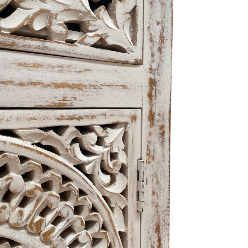 Whitewashed Carved Bedside Table