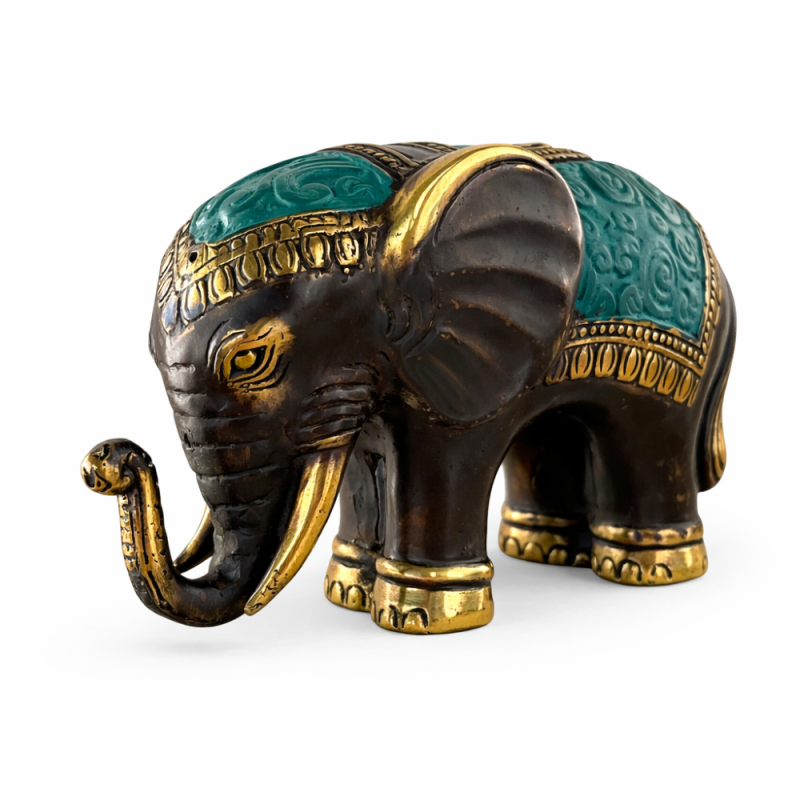 Decorative Elephant Figurine with Green Saddle
