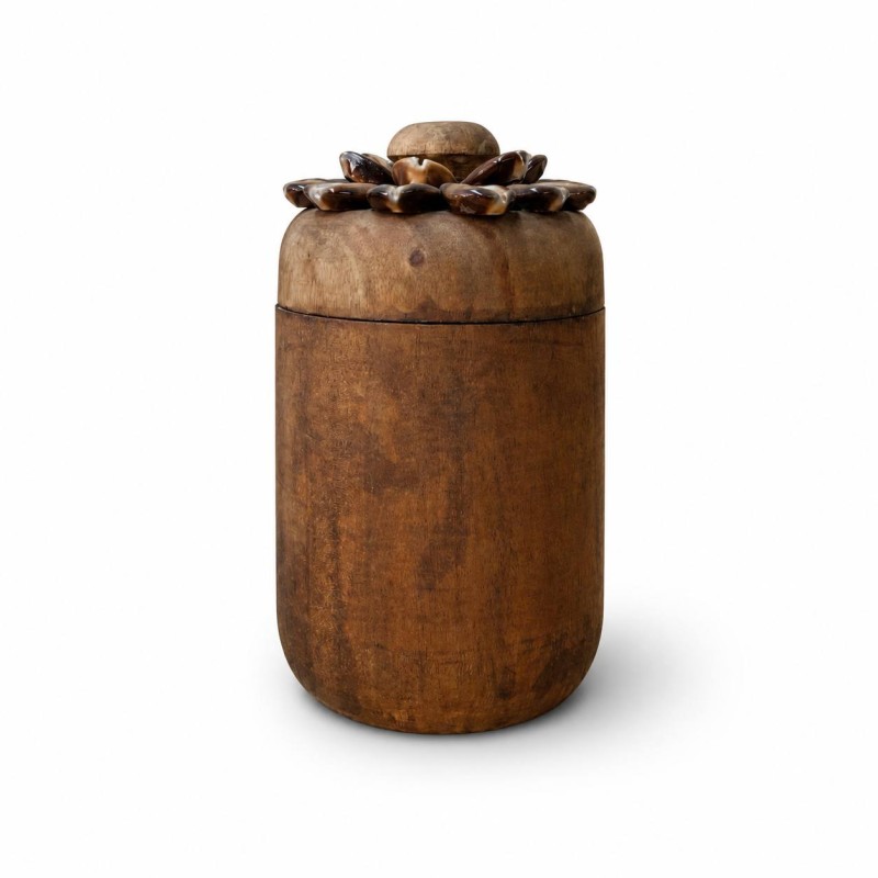 Hand-Carved Wooden Storage Jar 