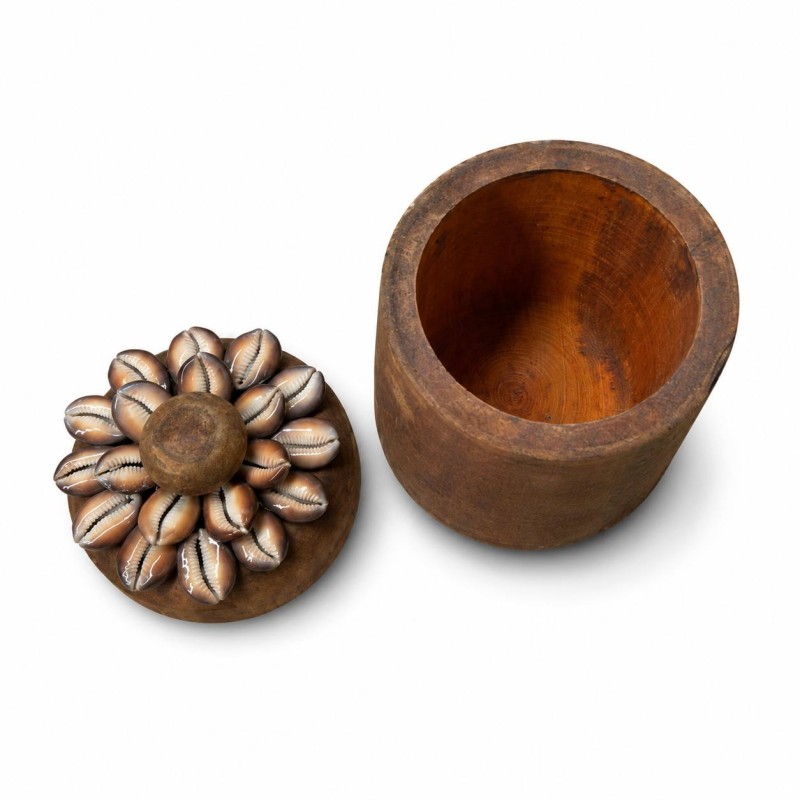 Hand-Carved Wooden Storage Jar 