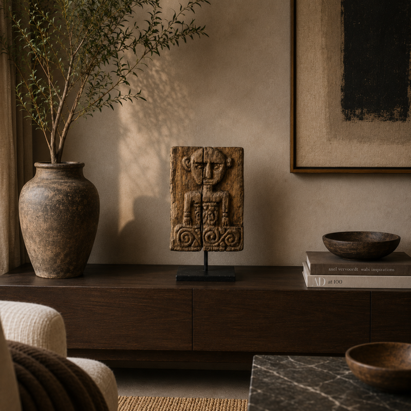 Antique Figure Carving on Iron Stand
