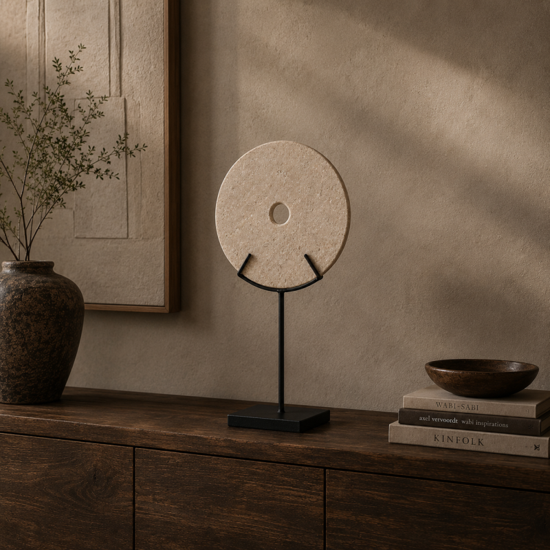 Antique Limestone Bi Disc Sculpture