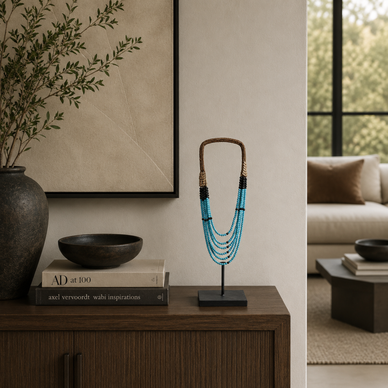 Beaded Tribal Necklace on Stand