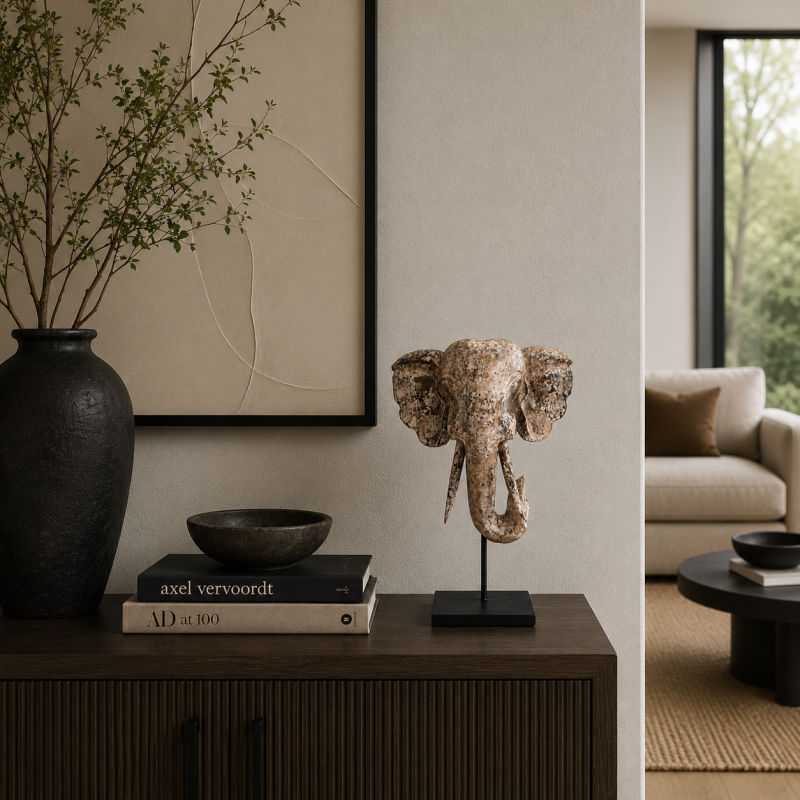 Carved Elephant Head on Stand