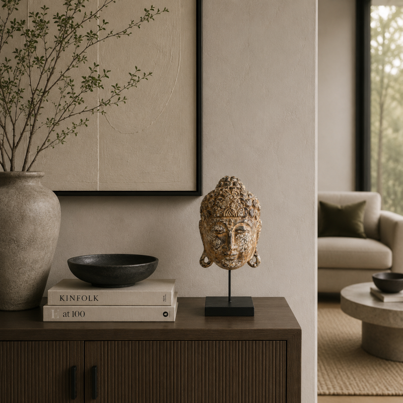 Carved Buddha Head on Stand
