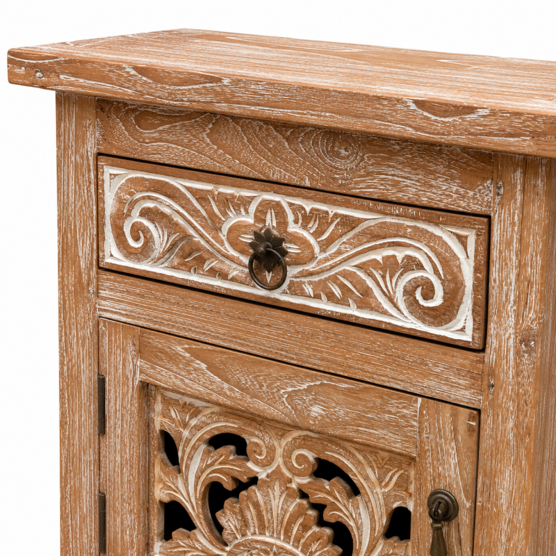 Carved Wooden Bedside Cabinet