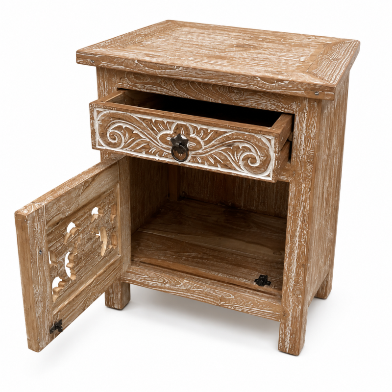 Carved Wooden Bedside Cabinet
