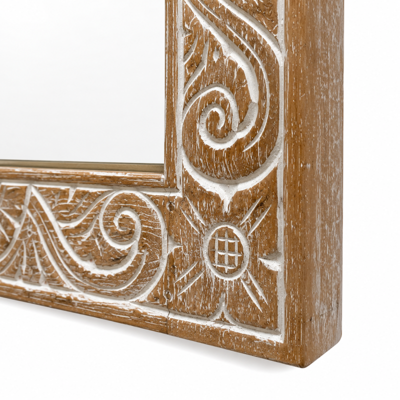 Whitewashed Floral Carved Mirror