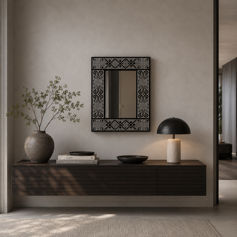 Black & White Tribal Carved Mirror