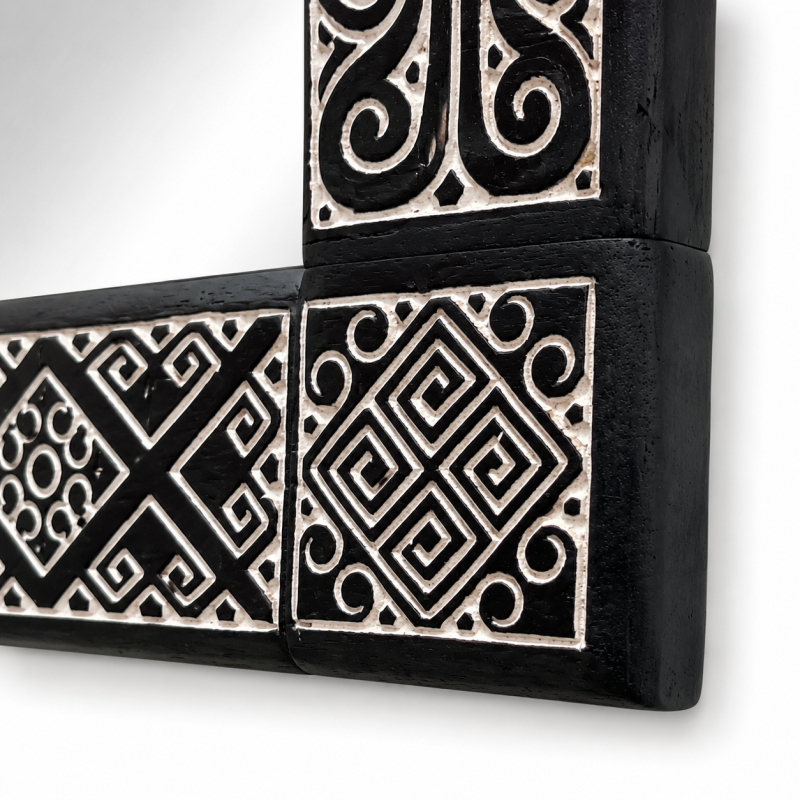 Black & White Tribal Carved Mirror