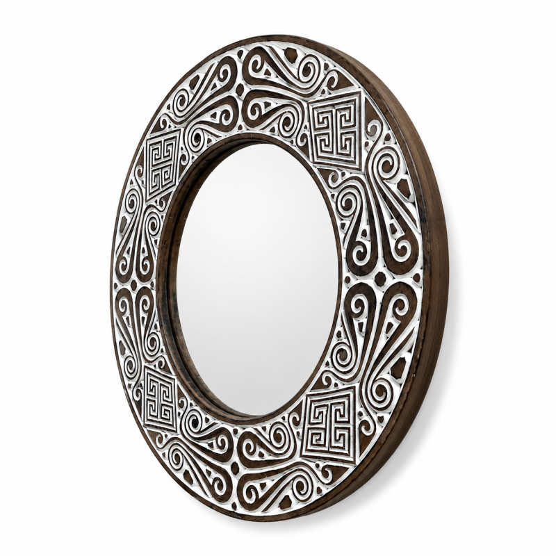 Round Hand-Carved Tribal Mirror