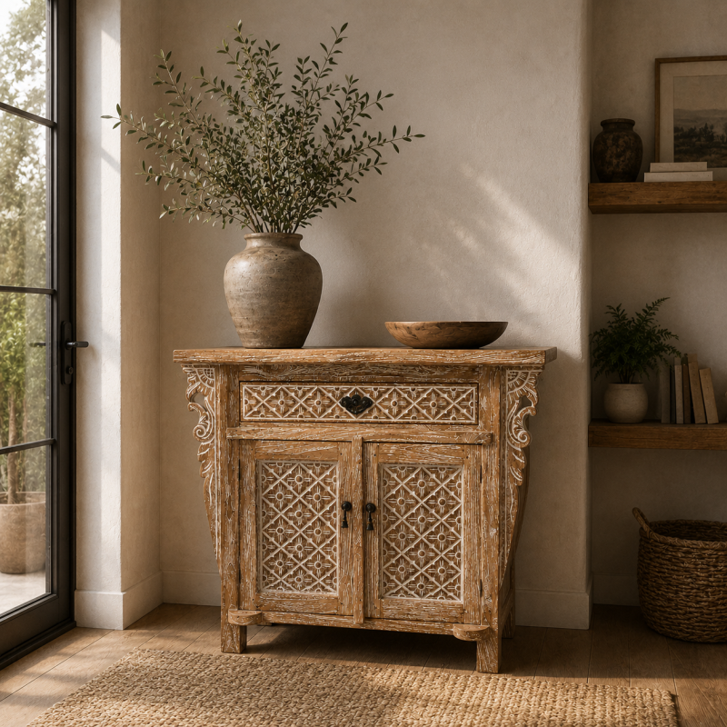 Hand-Carved Wooden Cabinet