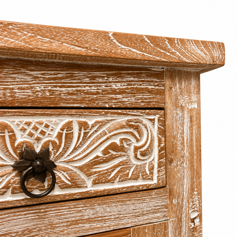 Hand-Carved Wooden Side Cabinet