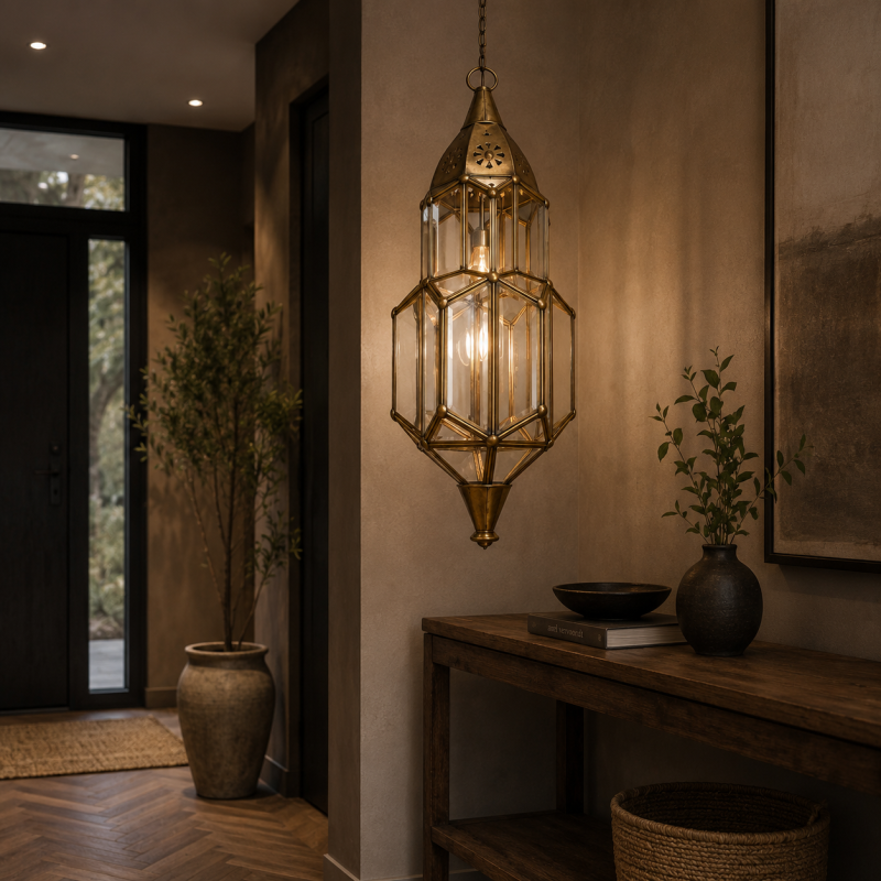 Handcrafted Geometric Brass Lantern
