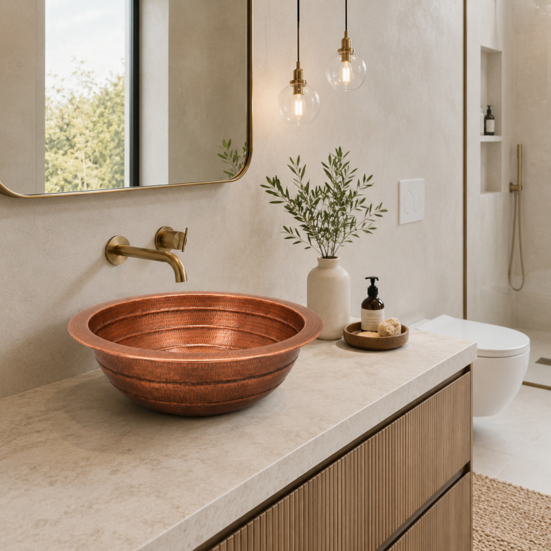 Hand-Hammered Copper Vessel Sink