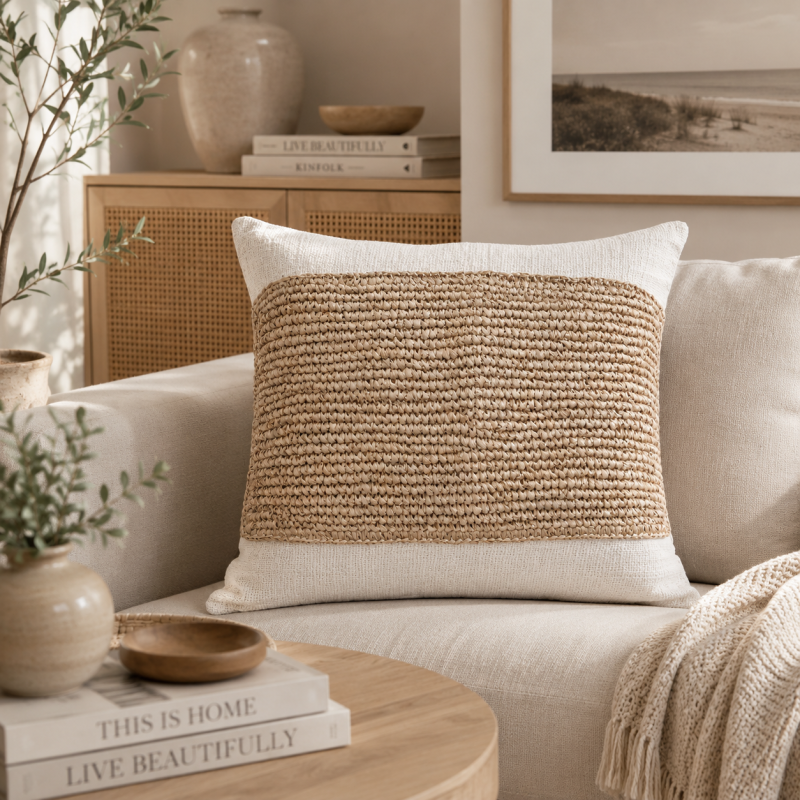 Coastal Woven Raffia Cushion 