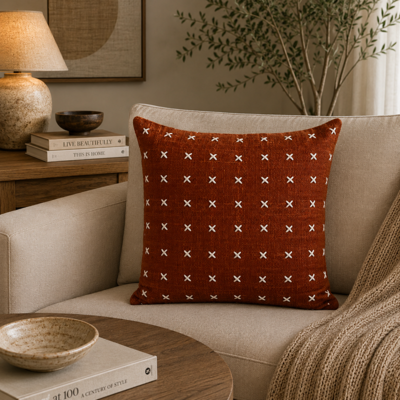 Rust Cross-Stitch Cushion 