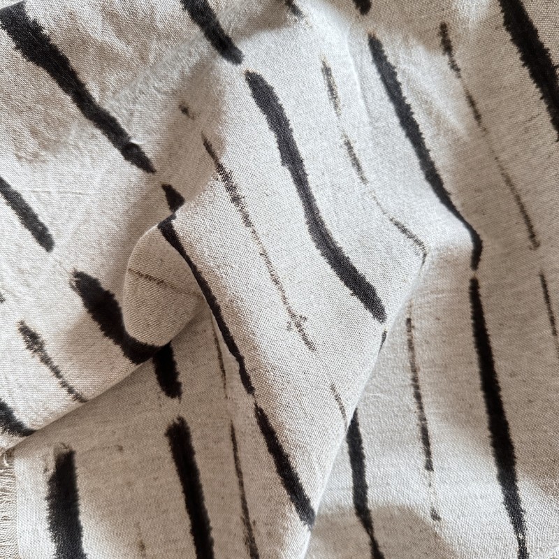 Brushstroke Fringed Linen Throw Blanket